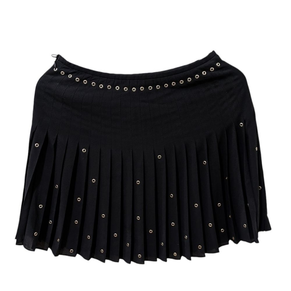 VTG Y2K Escada Black Mini Skirt Eyelet Accents Size EU 34 (US 4)